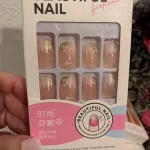 Gold and Pink Press-On Nails